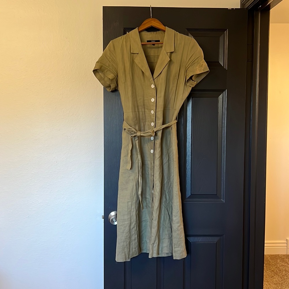 Quince linen olive green dress